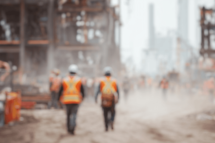 a blurred image of construction workers